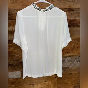 Vince Camuto White Blouse w/ Jeweled Embellished Collar Women’s Size M EUC